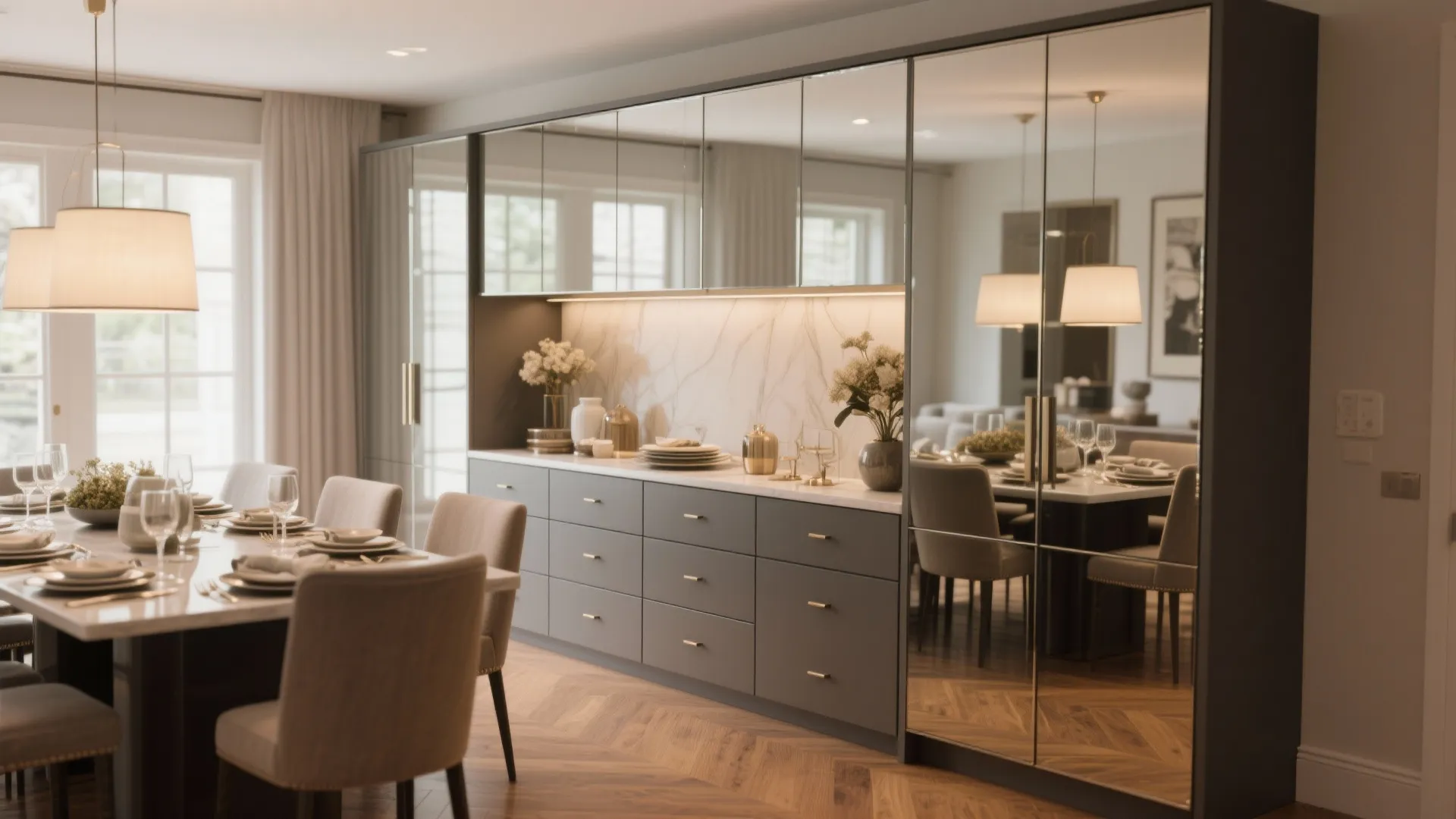 3. Reflective buffet fronts and cabinet inserts