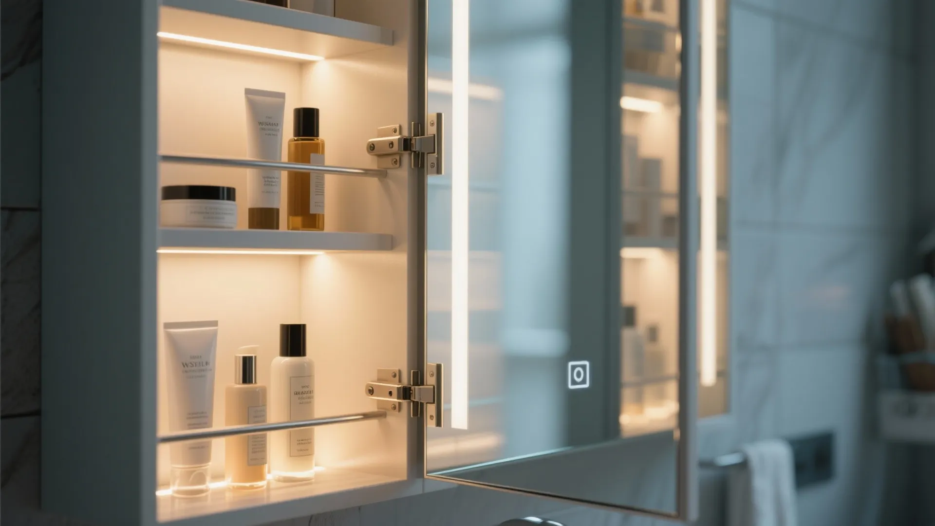 3. Mirrored Medicine Cabinet + Integrated Lighting