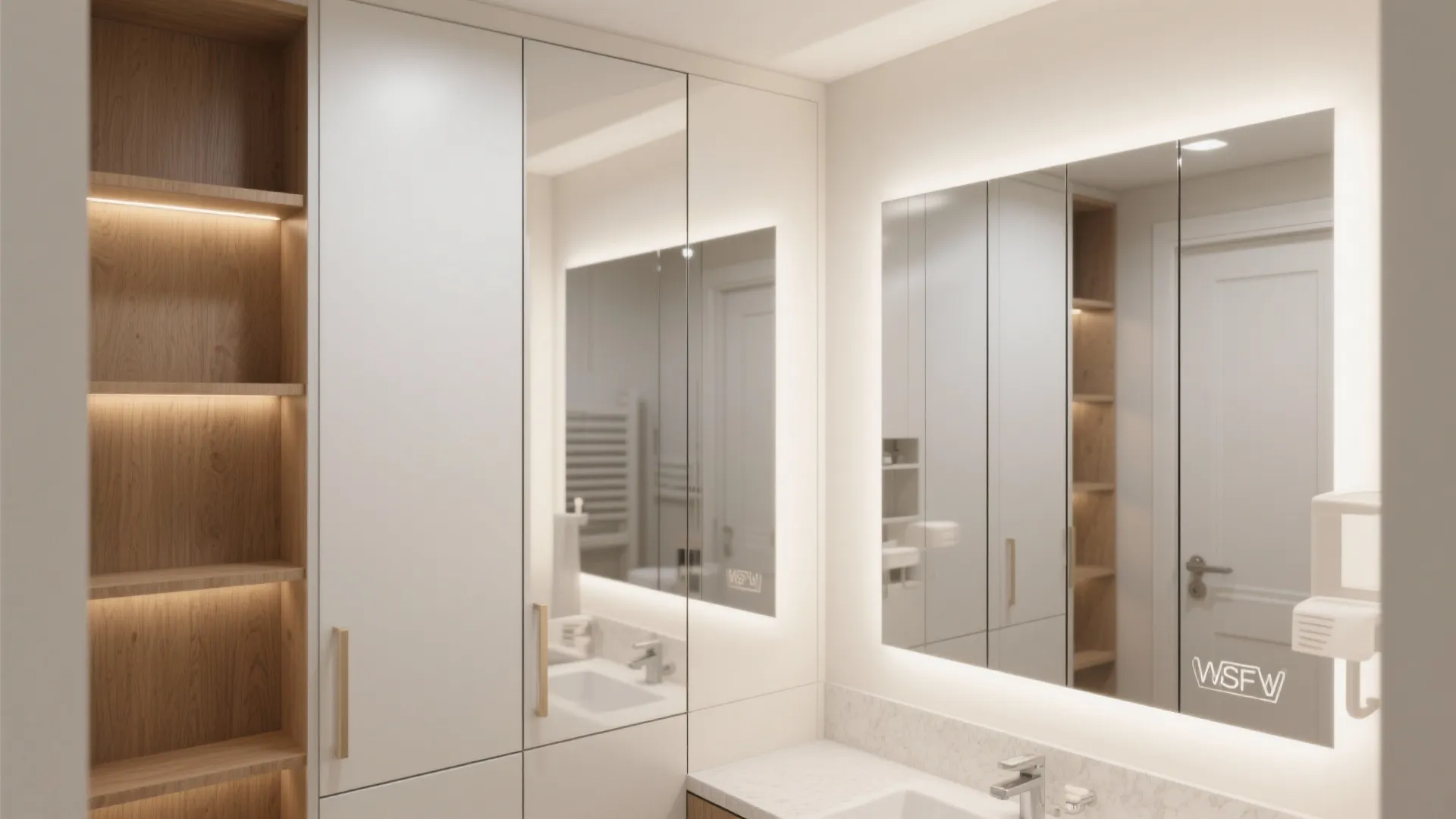 3. Mirrored Cabinetry: Storage That Reflects