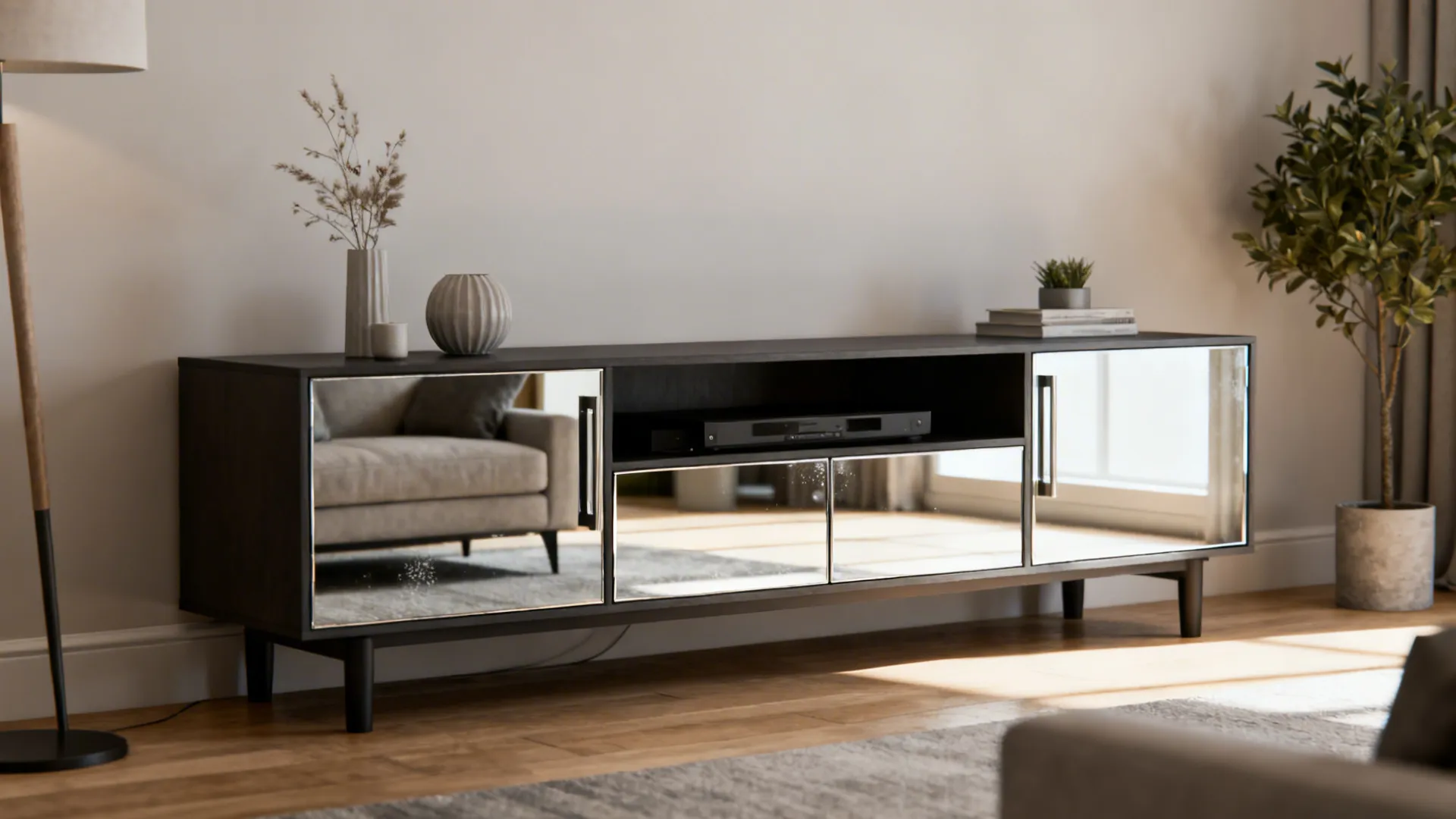 5. Mirrored cabinet doors for storage and reflectivity