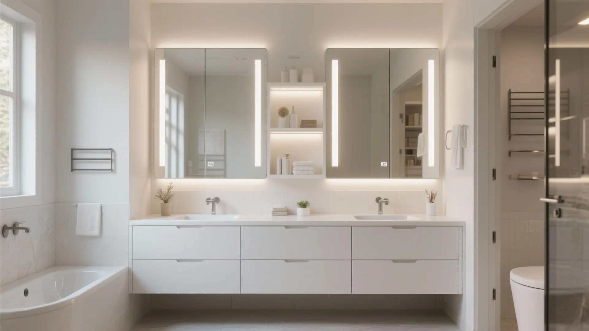 6. Mirrored Cabinets for Storage Boost