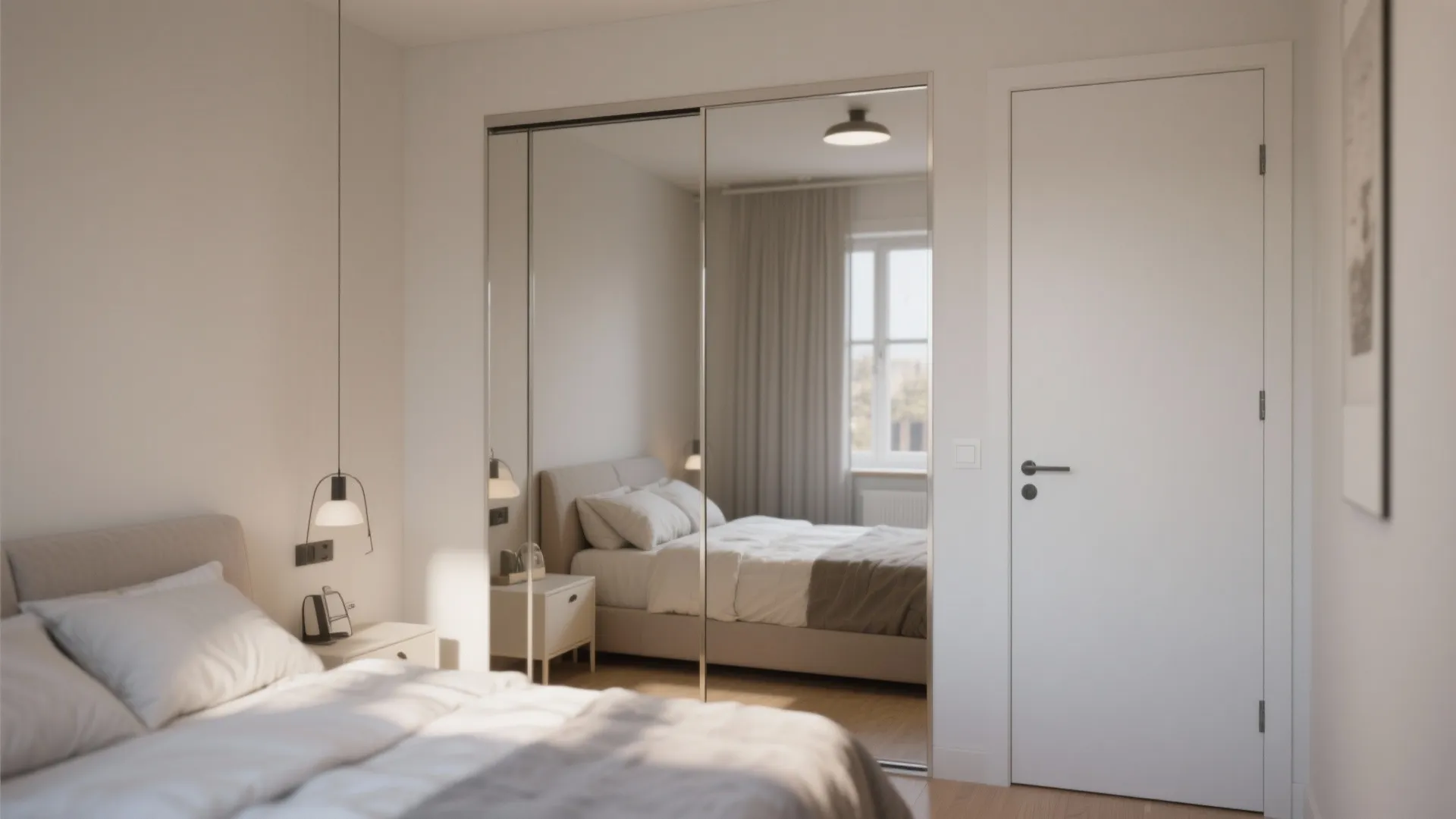 Mirrored closet doors opening up visual space