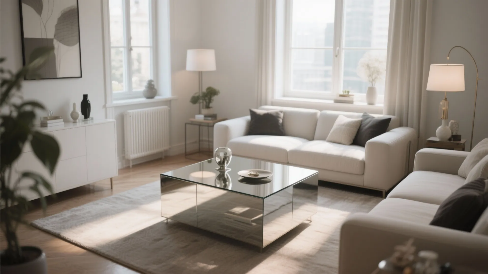 1. Mirrored Coffee Table as a Centerpiece