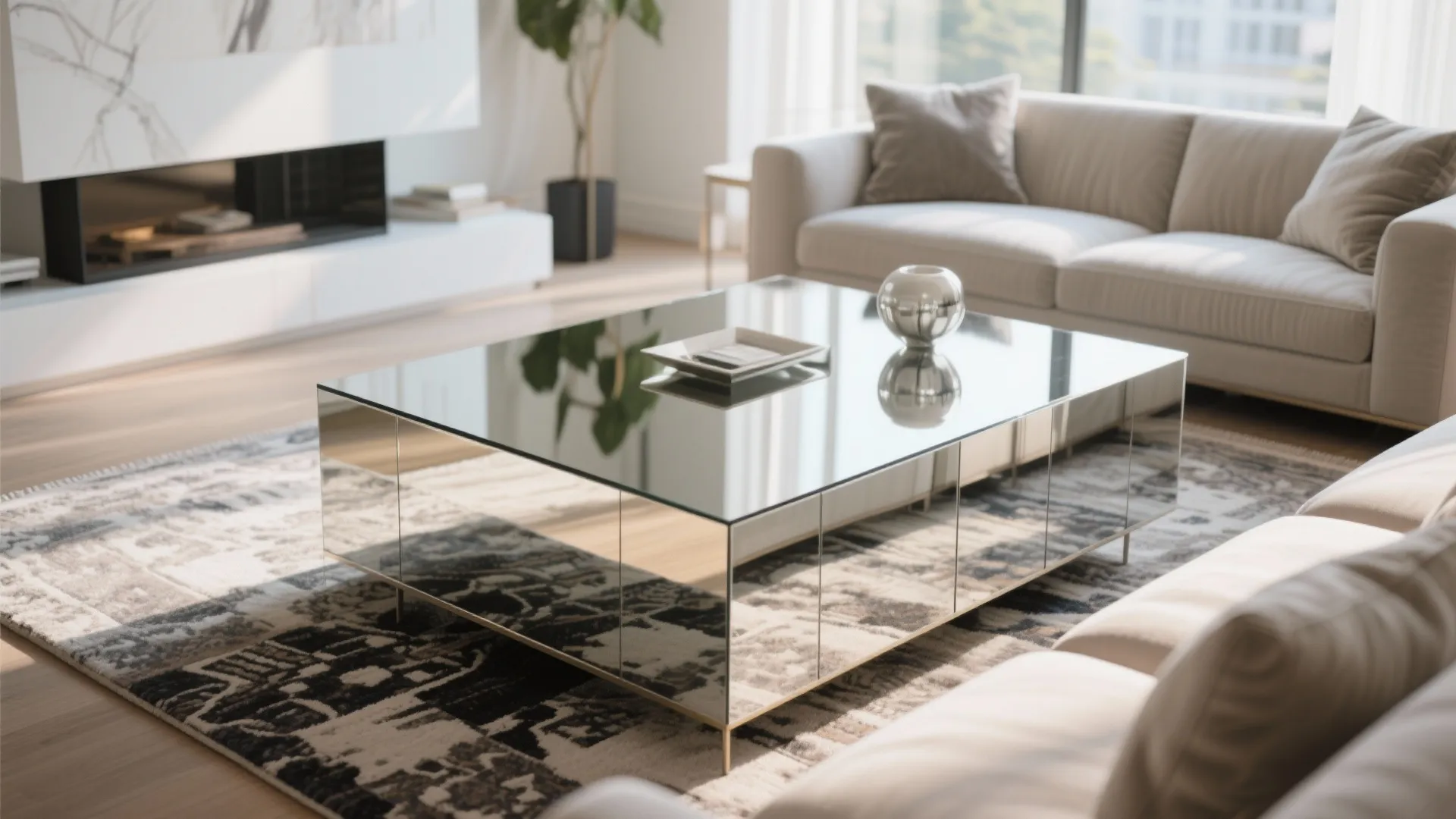 7. Mirrored Coffee Table for Light Boost