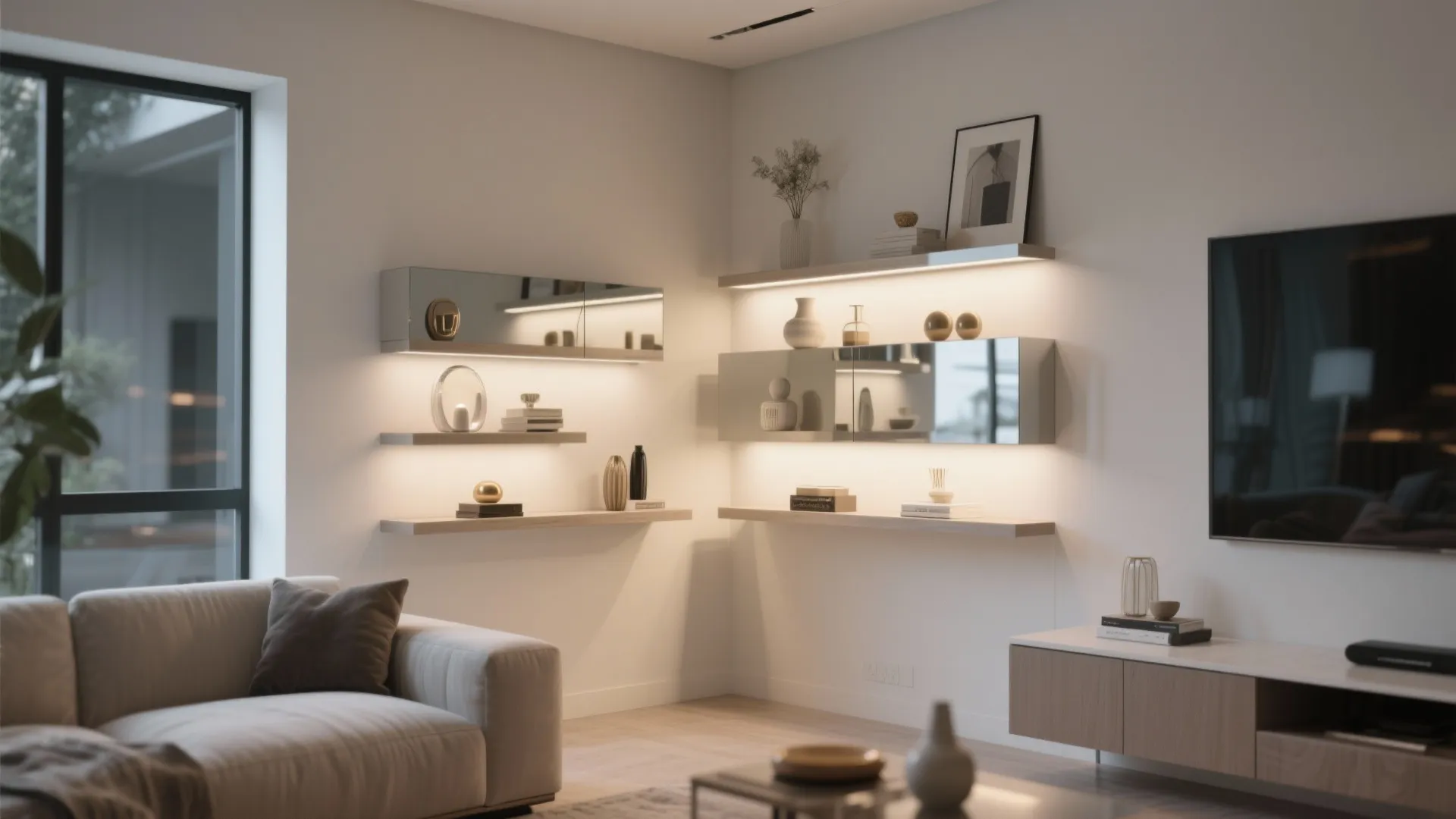 7. Mirrored Floating Shelves