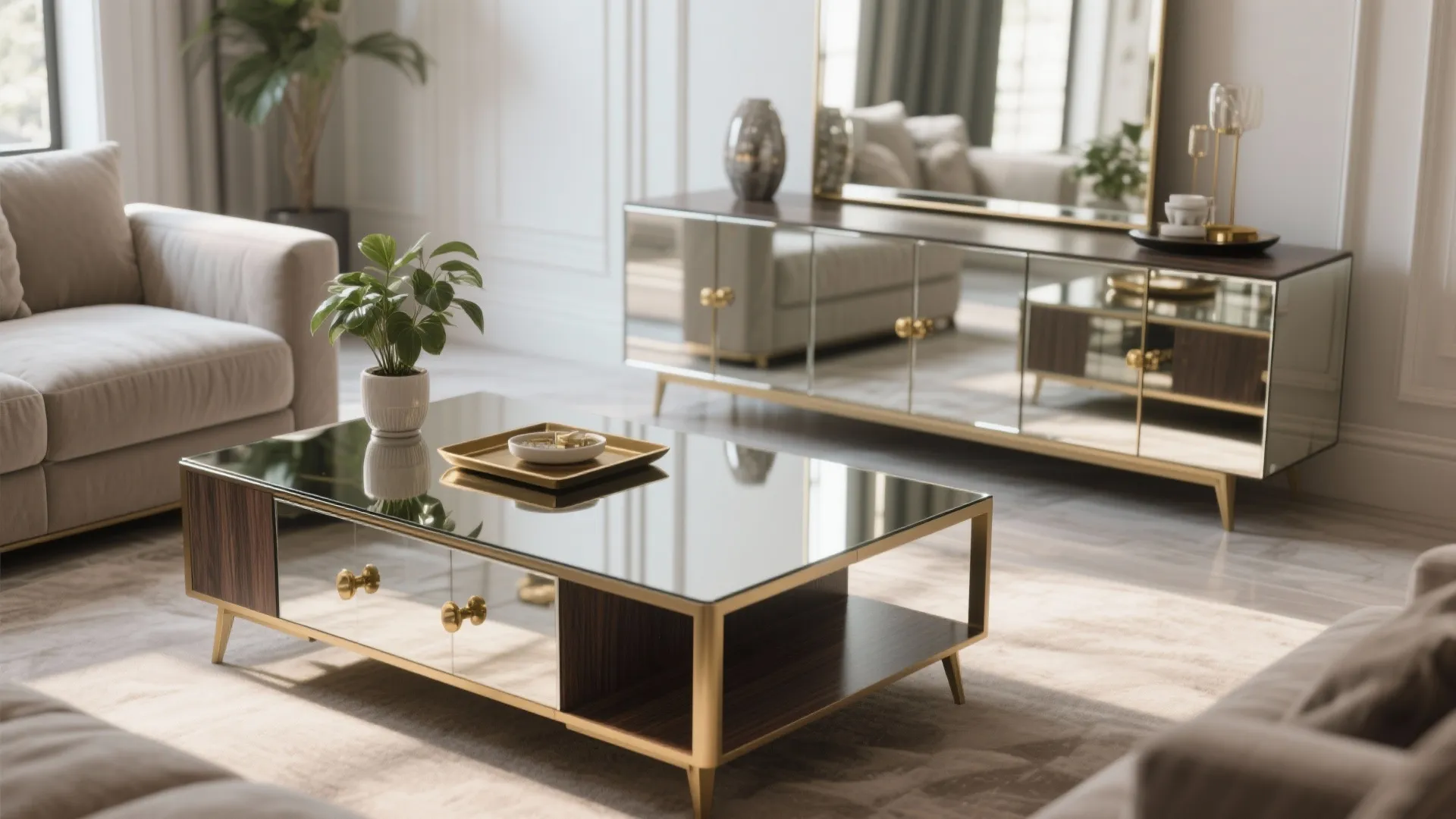 2. Mirrored furniture and accents