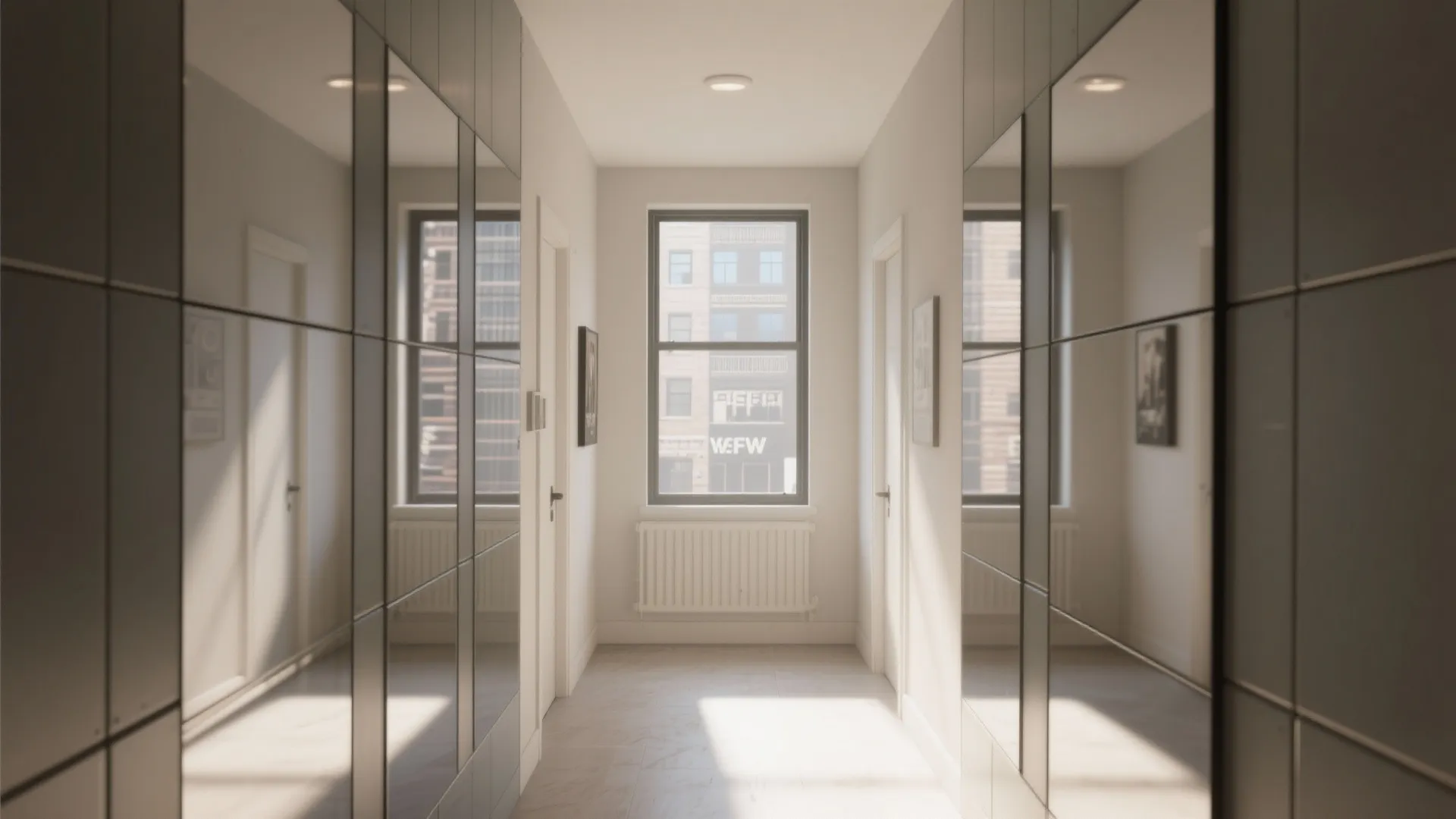 Mirrored panels for space illusion