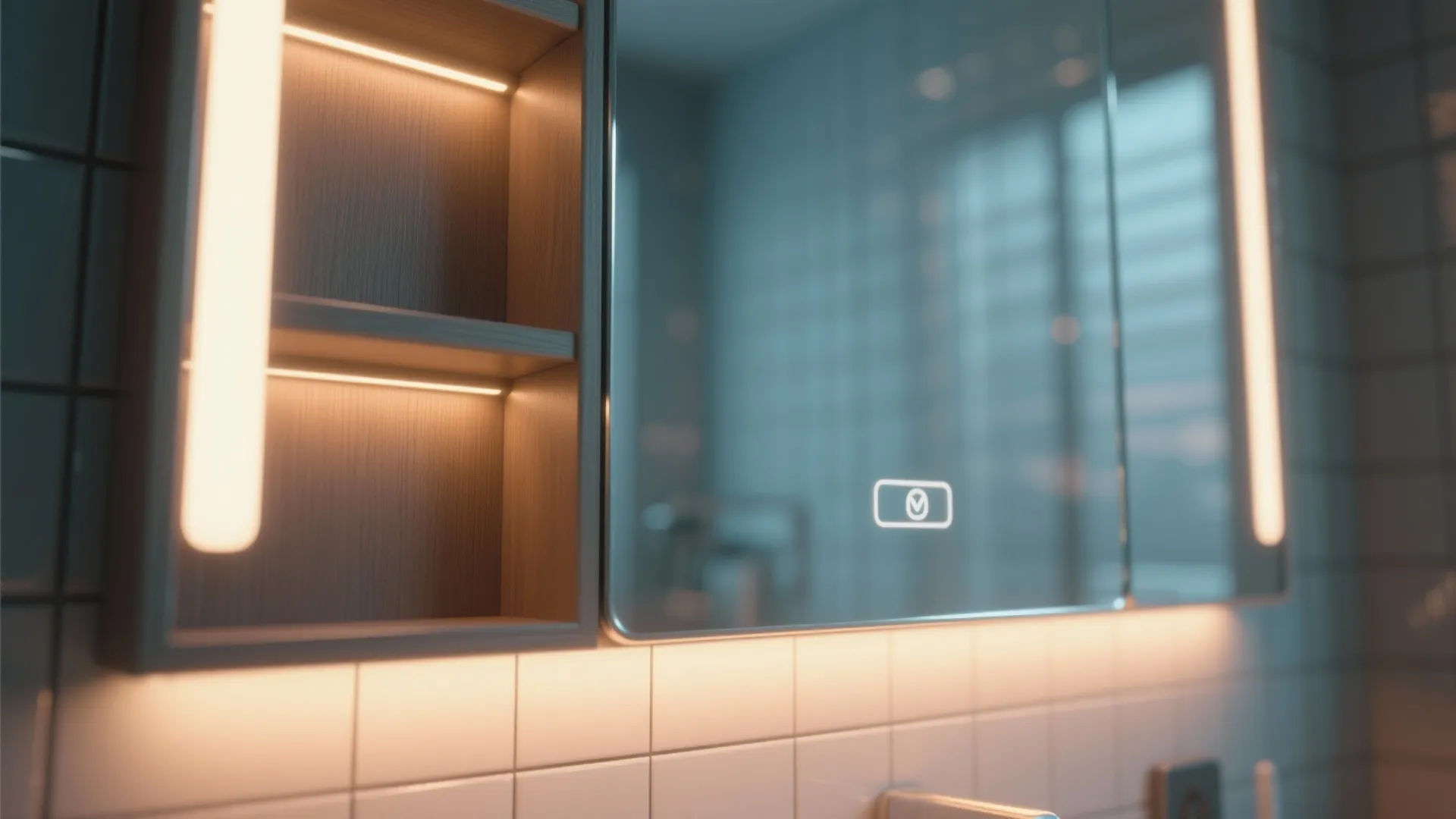 2. Mirrored cabinet + integrated lighting