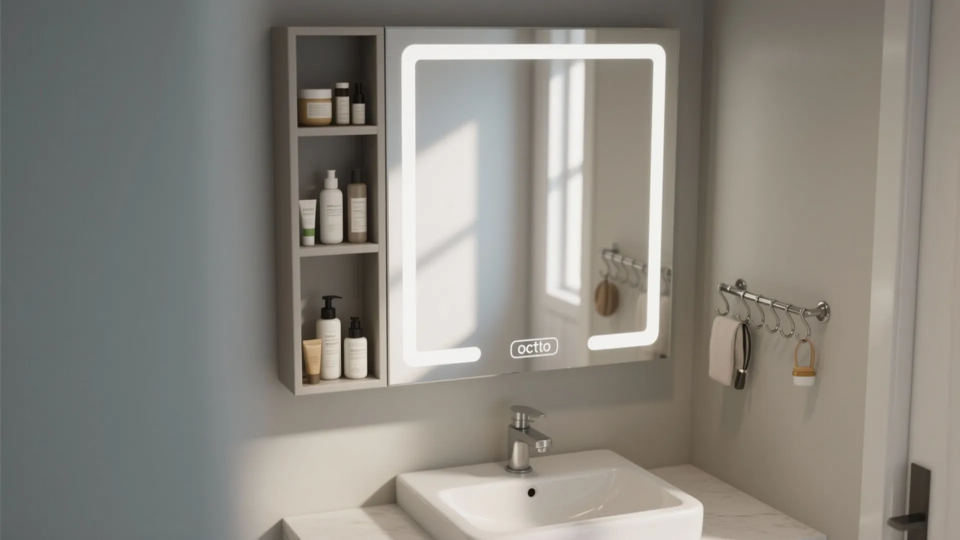 3. Mirrored medicine cabinet with shallow shelving