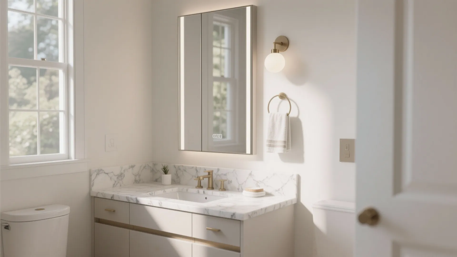 3. Use a mirrored medicine cabinet to double perceived depth