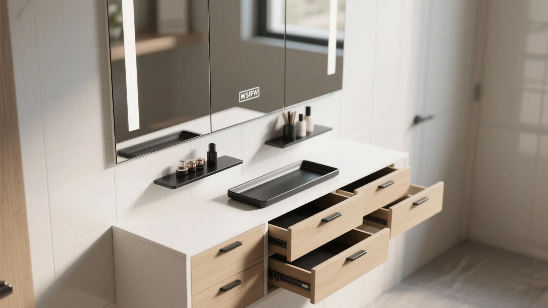 1. Mirrored Mini-Vanity with Hidden Storage