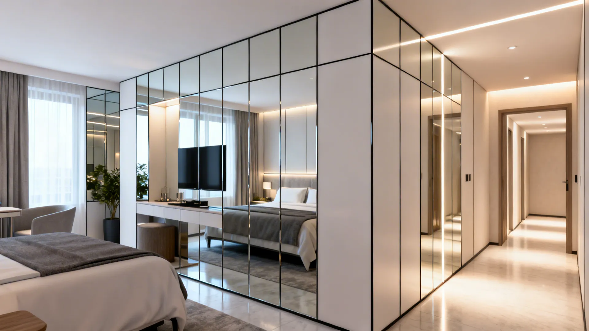 5. Mirrored panel wall for maximal impact