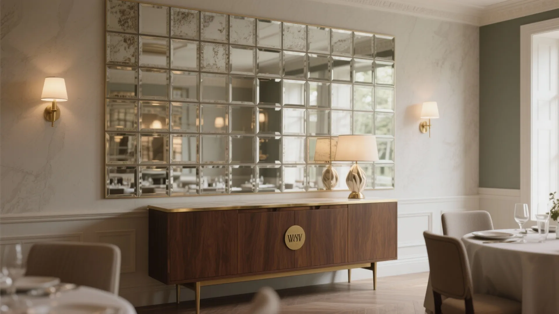 3. Mirrored panels or tile accents