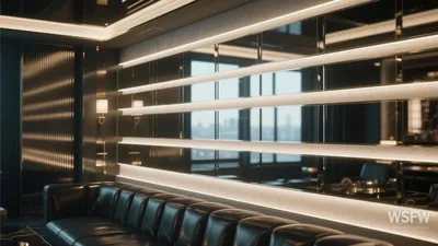 Luxury Black Leather Lounge with Ambient Lighting