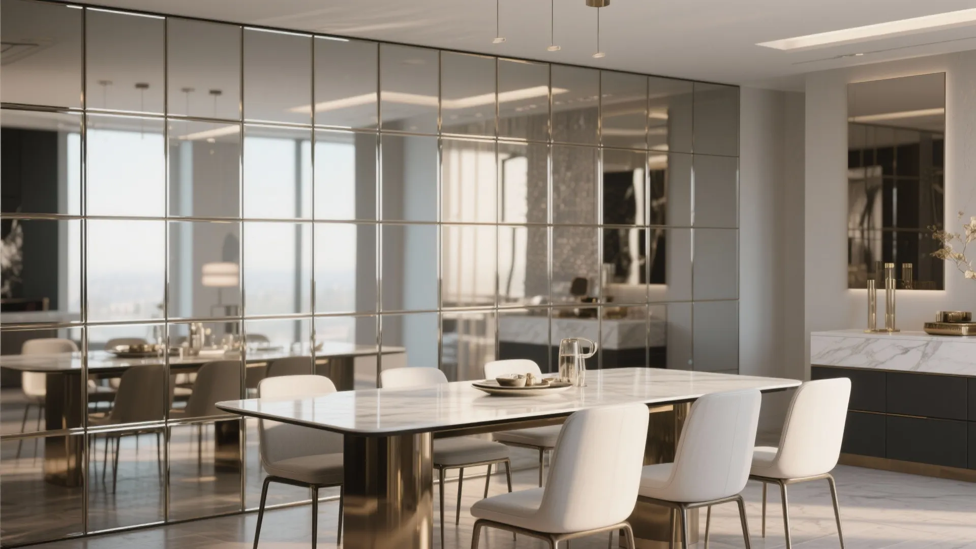 3. Mirrored panels for modern glamour