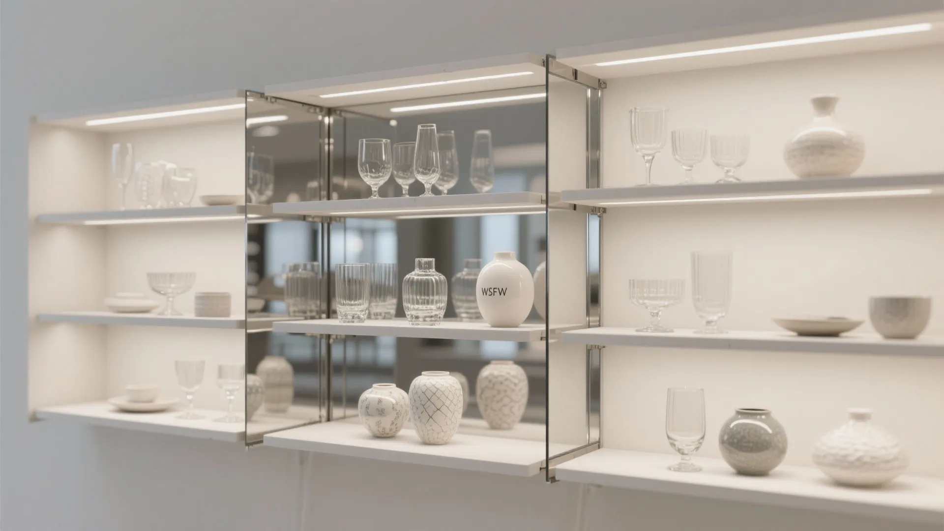 3. Mirrored panel behind a display shelf to emphasize tableware