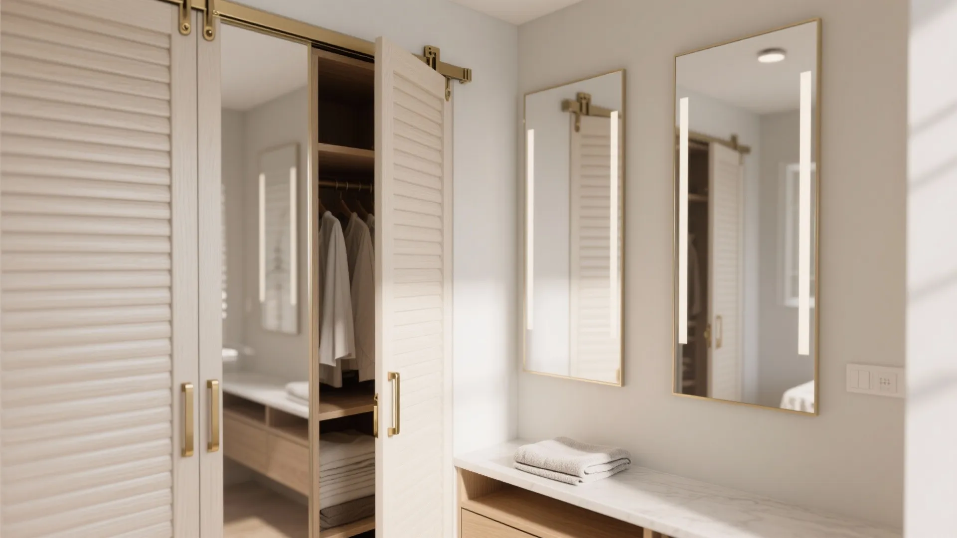 Idea 1: Mirrored sliding fronts that double the room