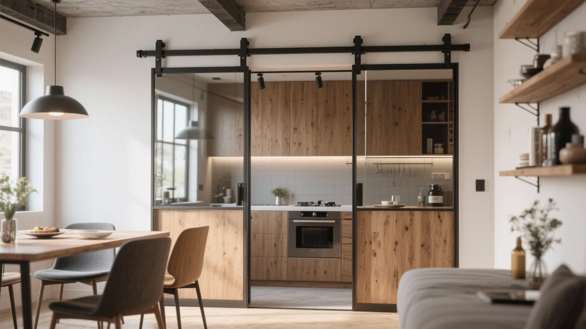 5. Mirrored sliding doors to hide storage and expand space