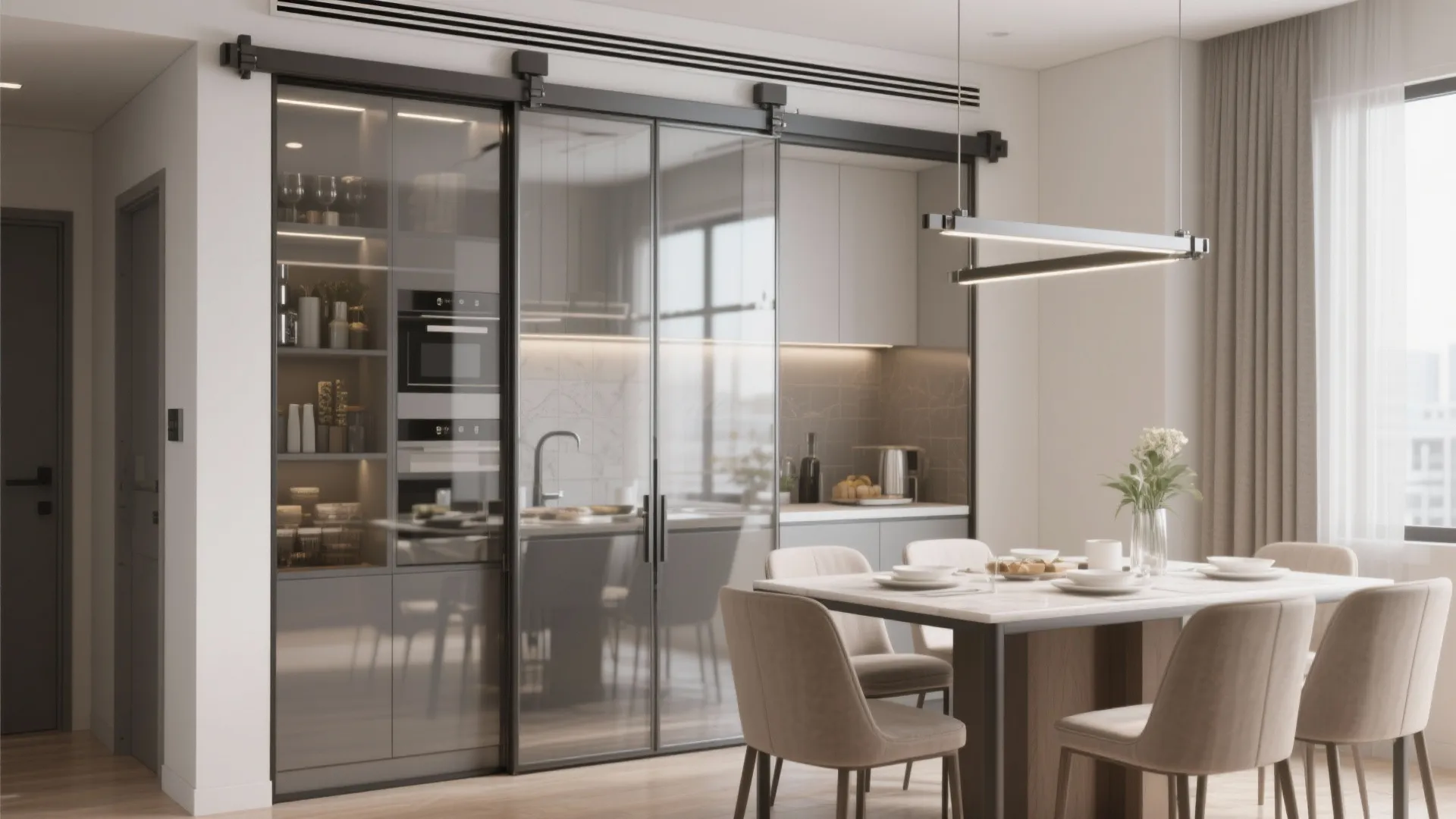 5. Mirrored Sliding Panels to Conceal Storage