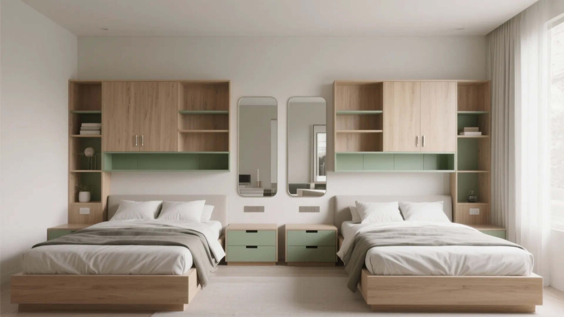 3. Mirrored minimalism with built-in storage