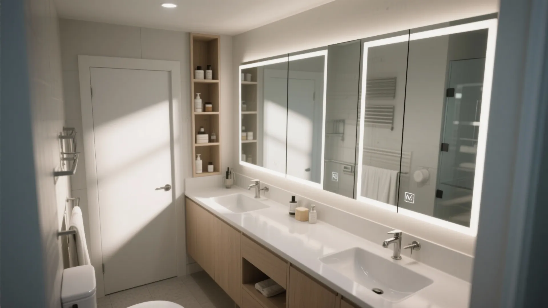 6. Mirrored Cabinets that Double as Storage