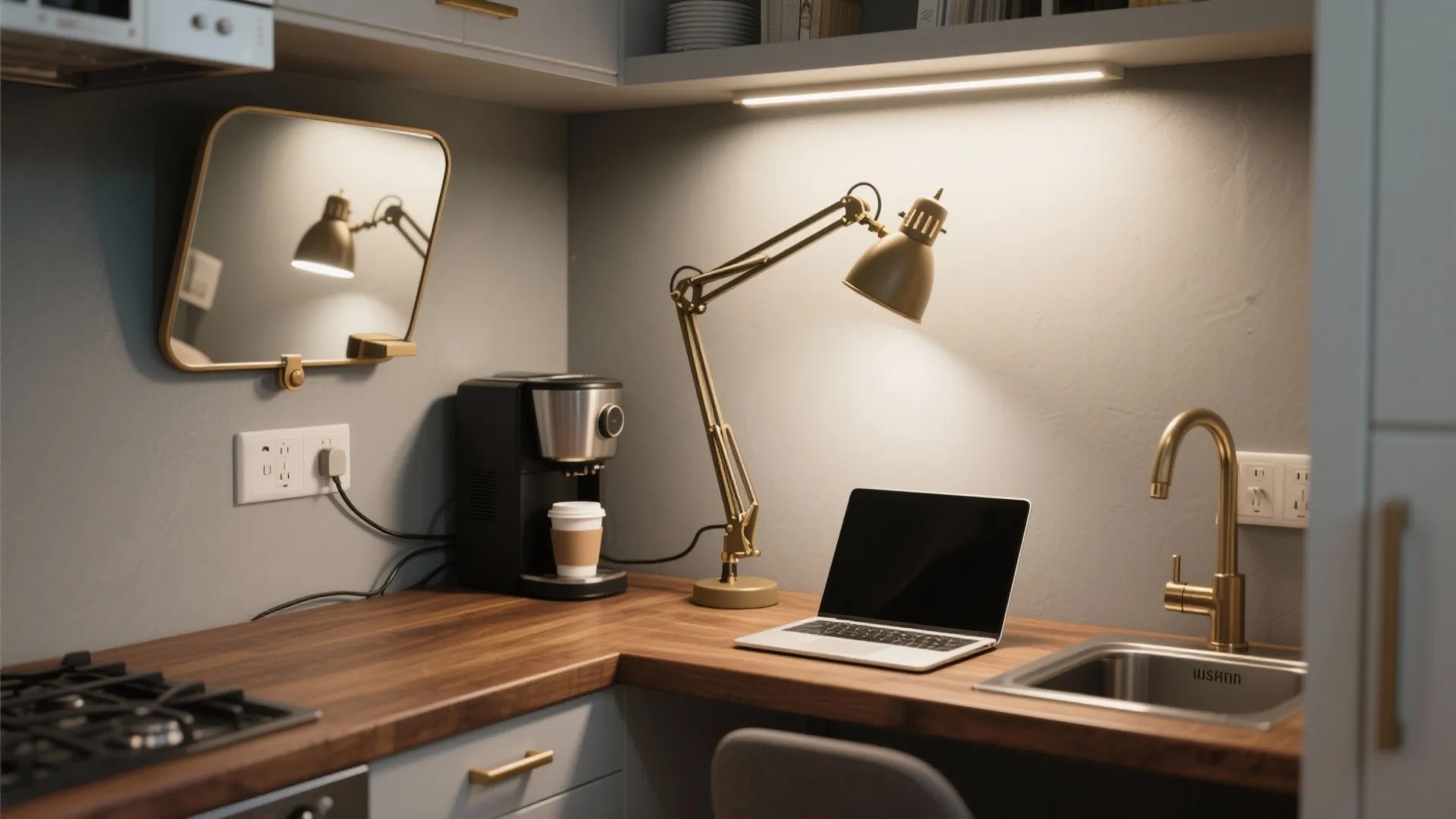 Mirrored swing-arm lights for flexible zones