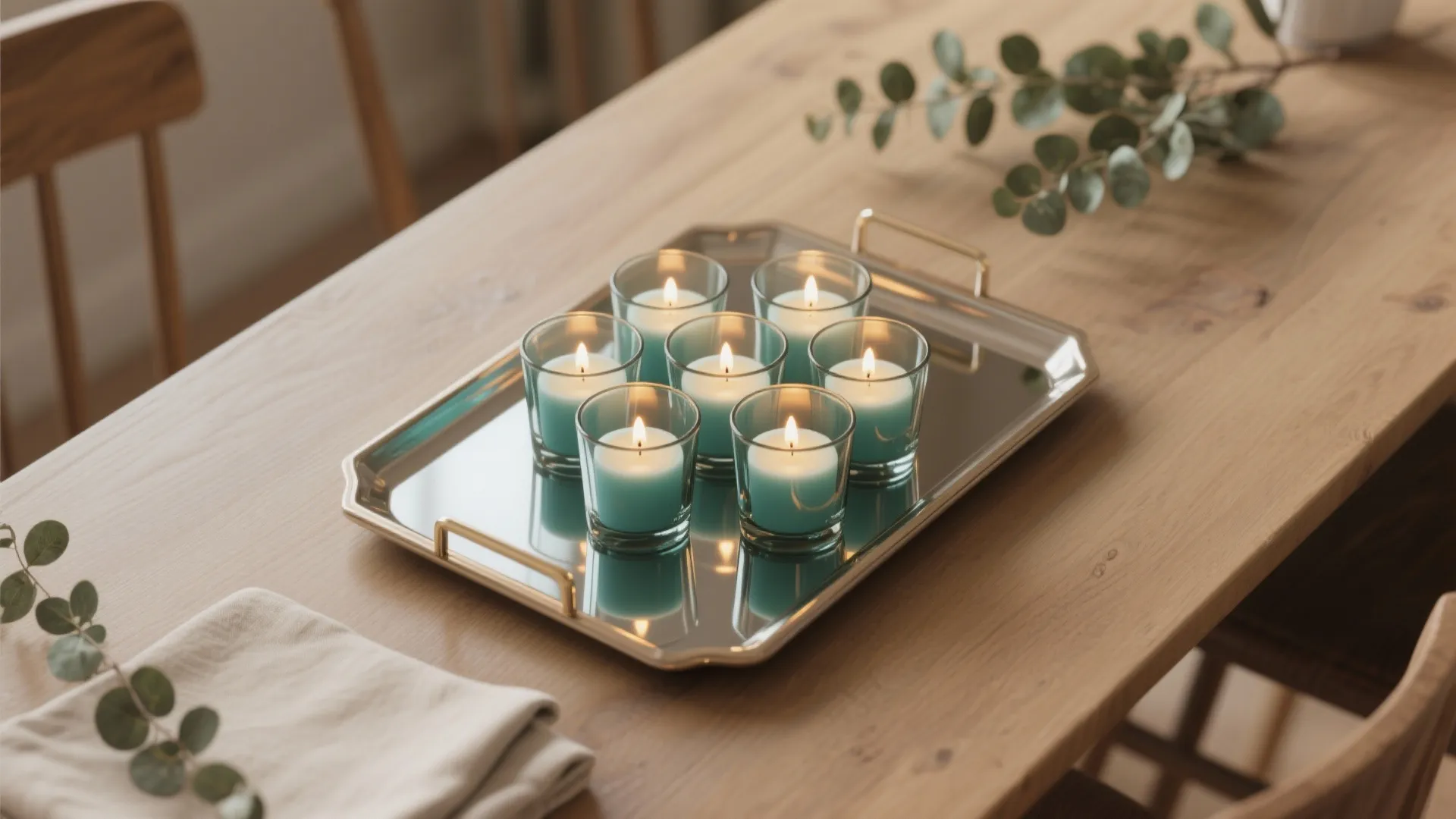 1. Clustered Tealights on a Mirrored Tray