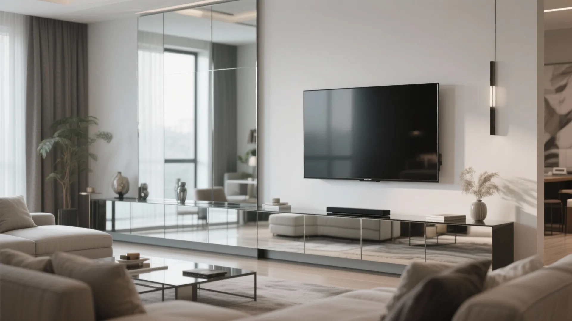 3. Mirrored TV Console