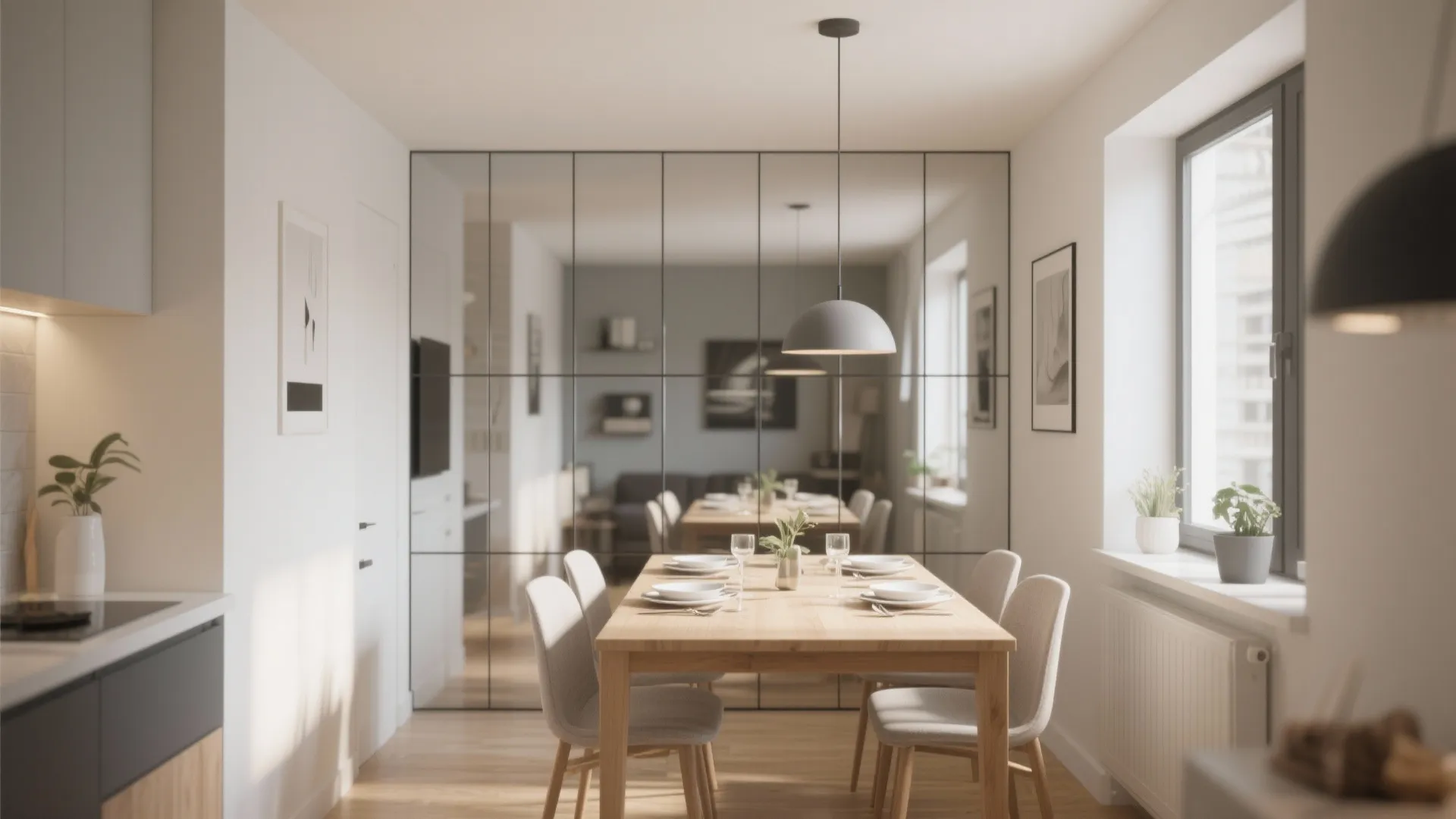 Mirrored Wall Panels for Space Illusion