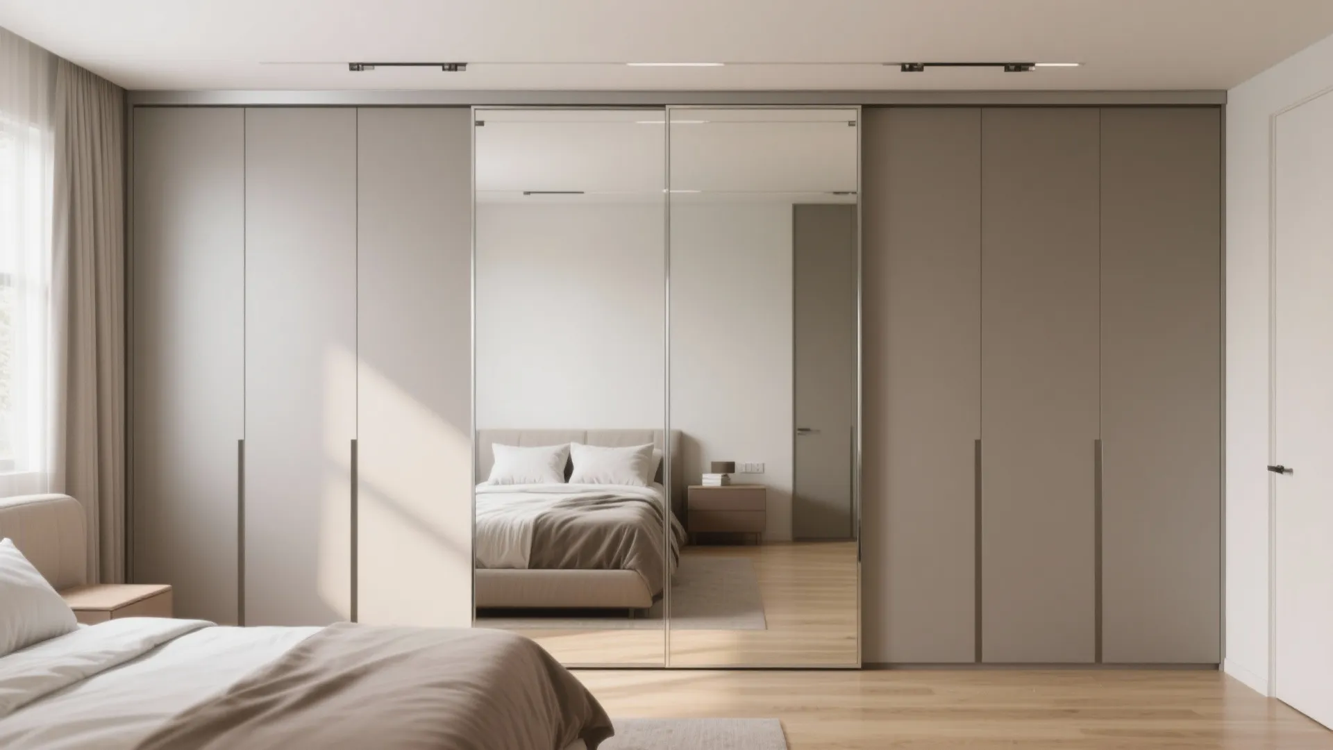Sliding wardrobe + mirrored panels instead of a wide dresser