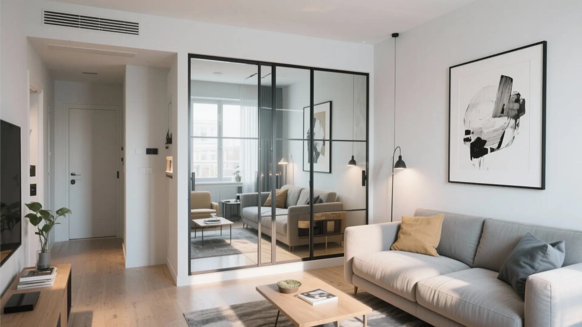 7. Mirrored Wardrobe in the Living Room