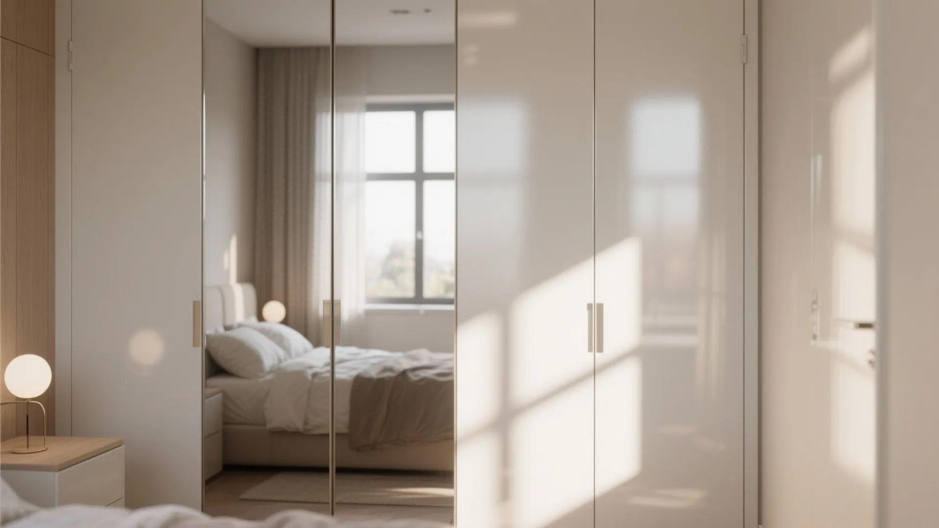 Mirrored wardrobe illusion