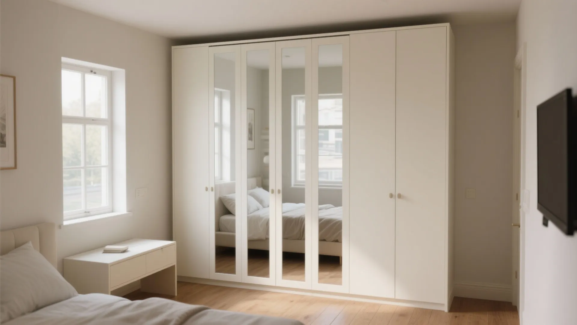 3. Cream Wardrobe with Mirrored Panels