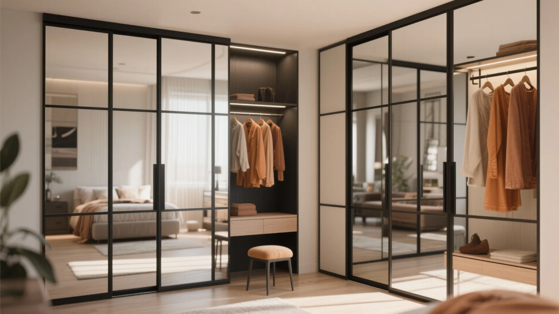 3. Mirrored wardrobe with black framing
