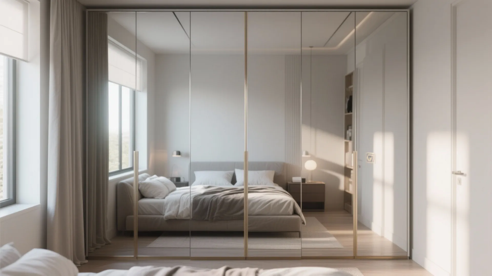 3. Use mirrored or glazed wardrobe fronts