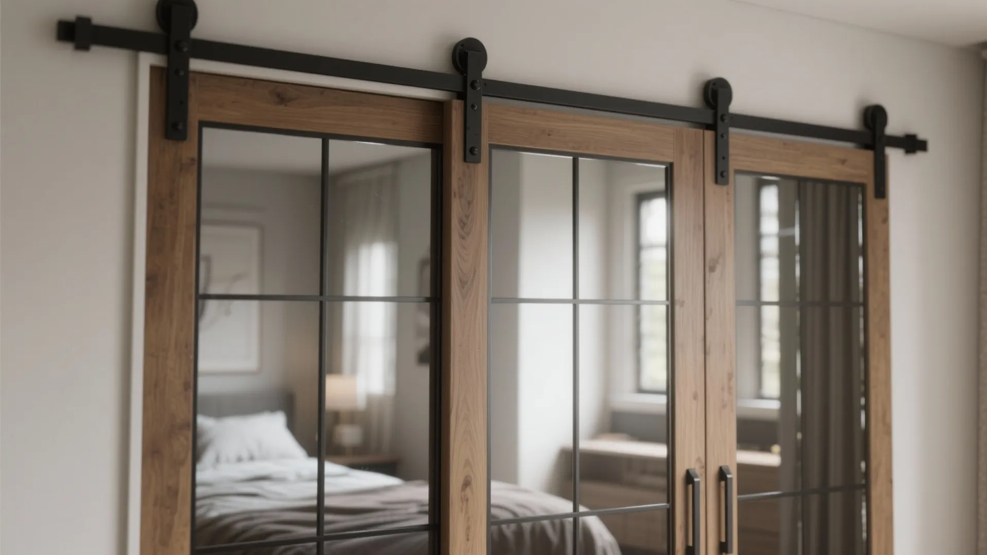 1. Barn door wardrobe with mirrored panels