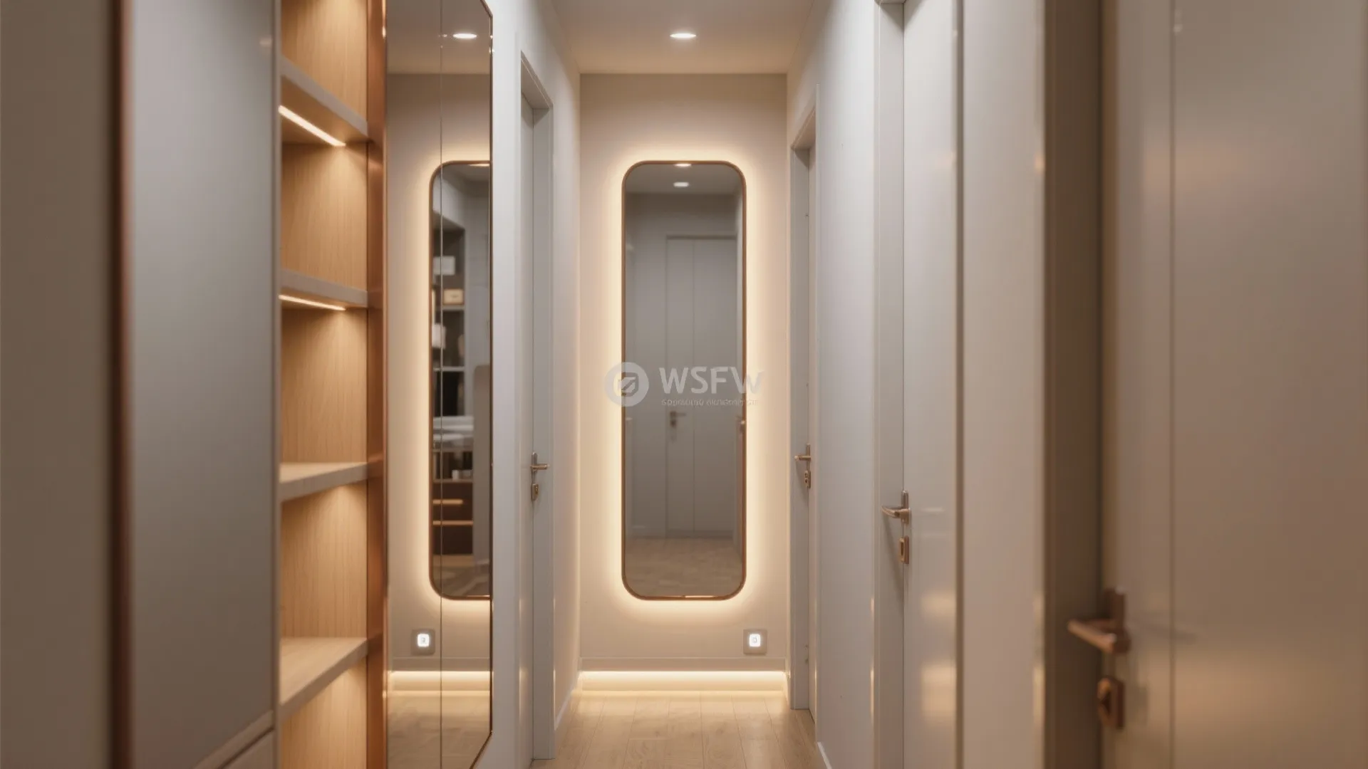 3) Mirrored Fronts with Integrated Lighting