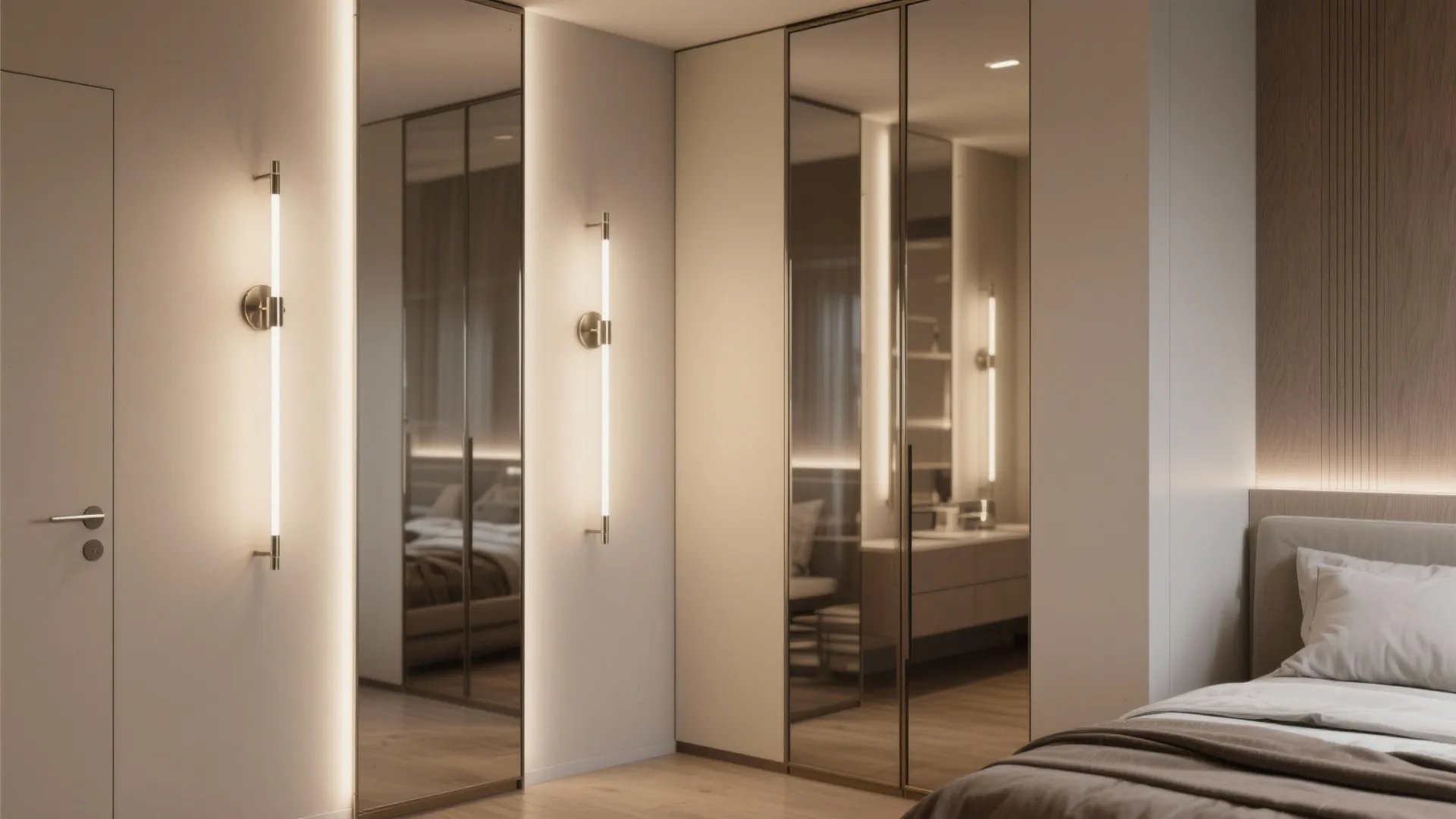 4. Mirrored wardrobe and vertical lighting
