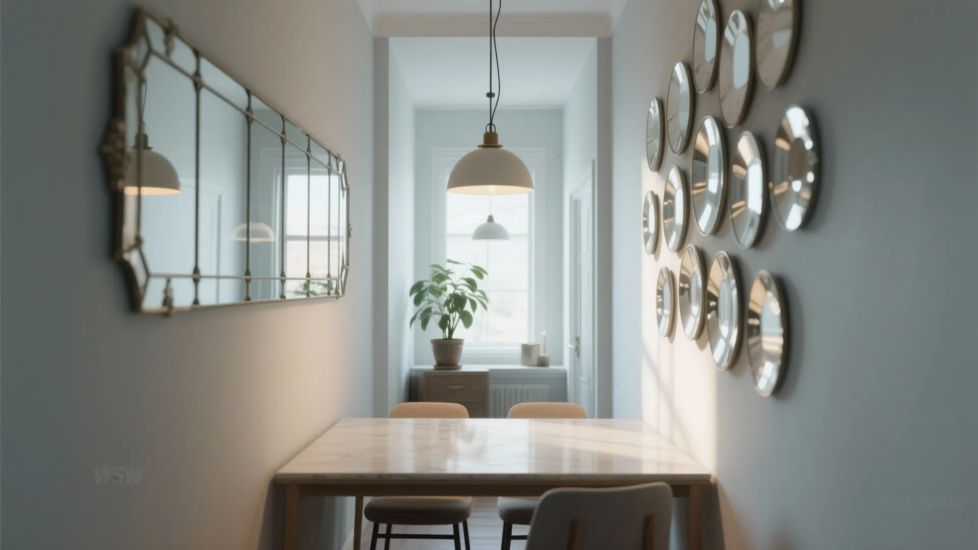 3. Mirrors and reflective accents to enlarge the space