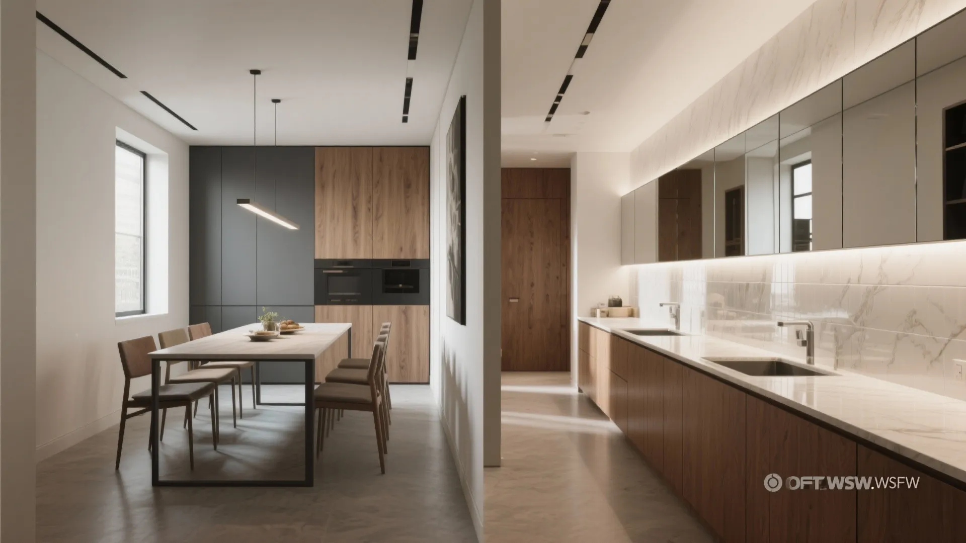 3. Slim tables and mirrored walls to expand visually