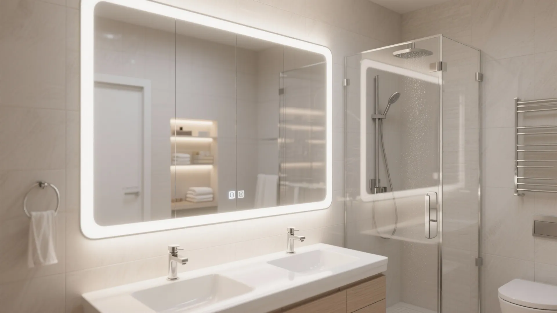 2. Use full-height mirrors and a glass shower to double the view