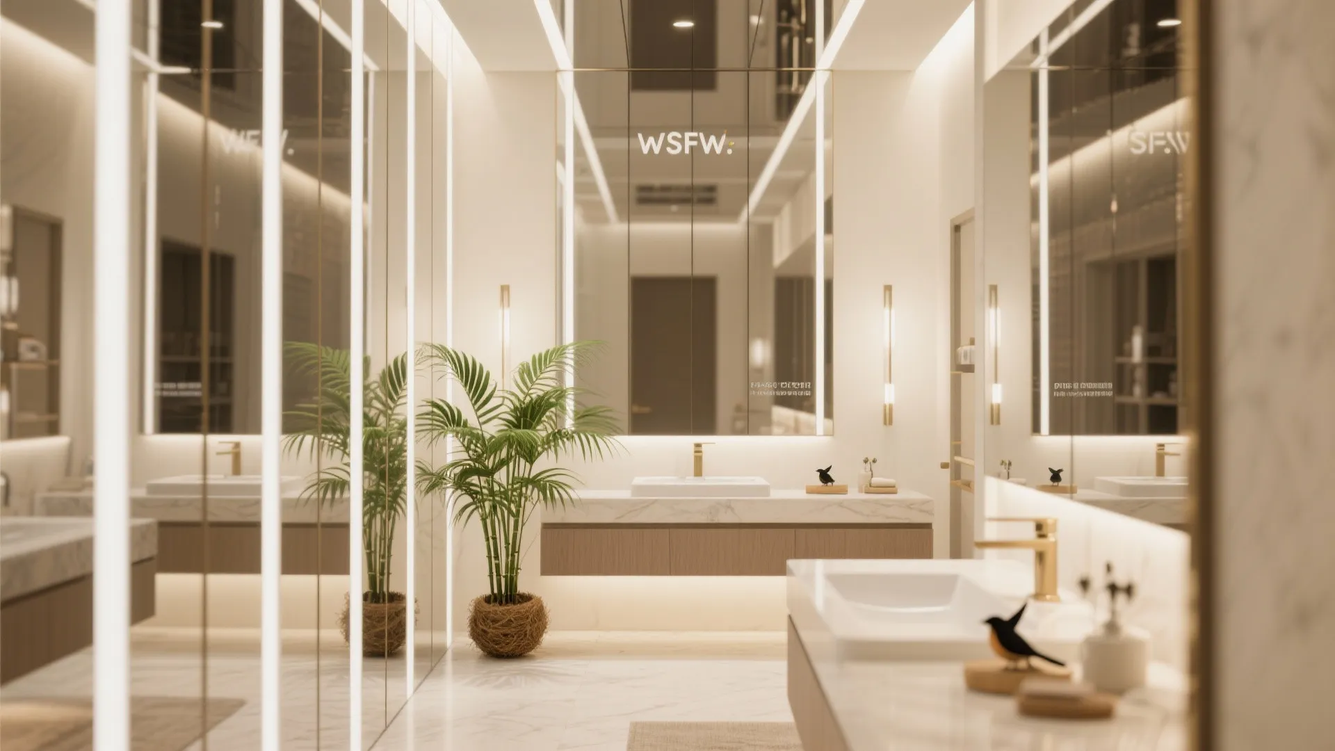 5. Mirrors, reflective verticals and unexpected greenery