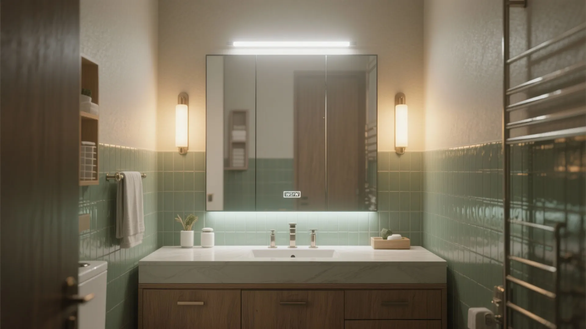 1. Use mirrors and layered lighting to expand the room