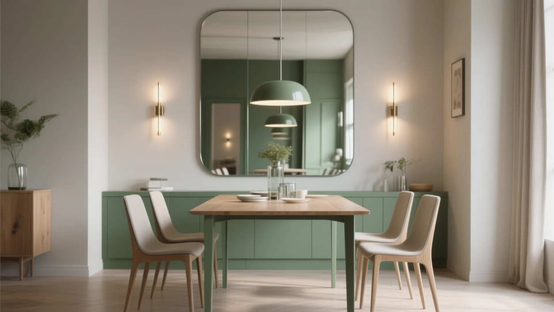 3. Mirrors, Layered Lighting and Slim Furniture