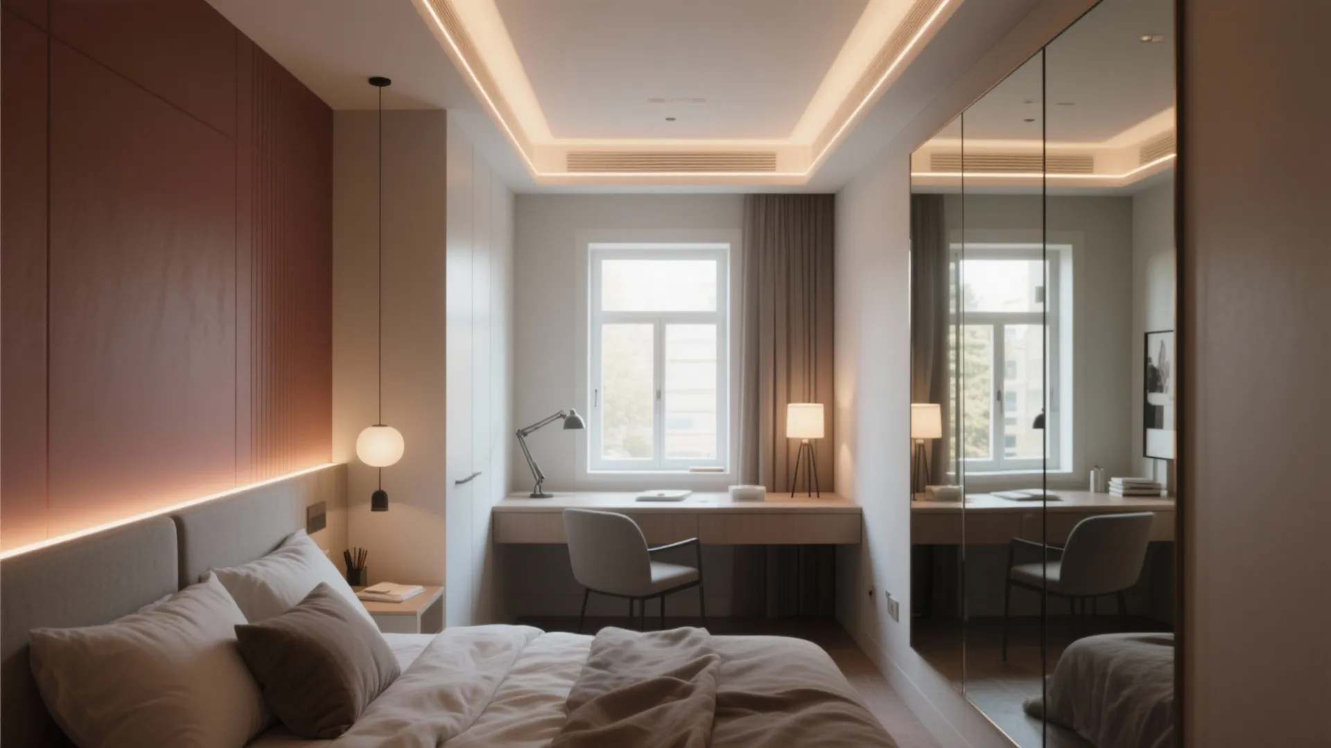 4. Mirrors, layered lighting and color tricks to expand feel