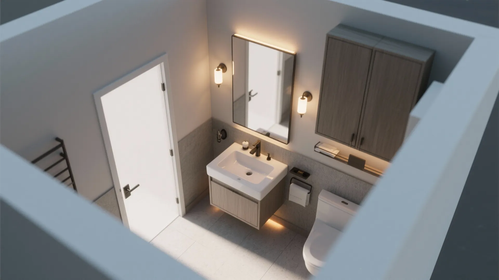 3. Use mirrors and layered lighting to make it feel larger