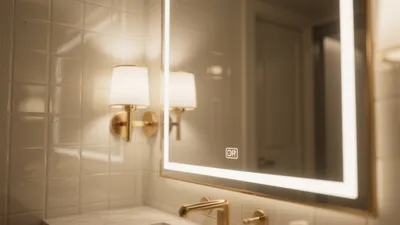 Luxury Bathroom with Gold Accent Lighting & Backlit Mirror
