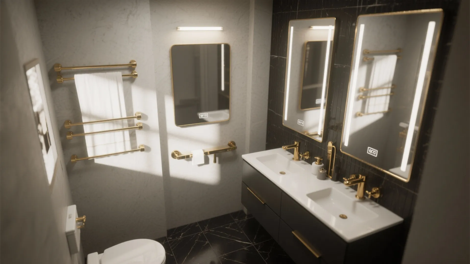 3. Add polished fixtures and mirrored accents