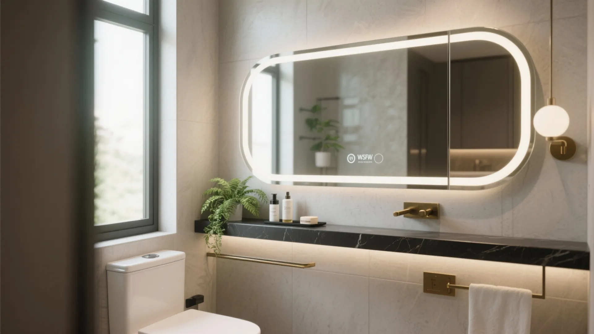 5) Layered Mirrors and Slim Shelves