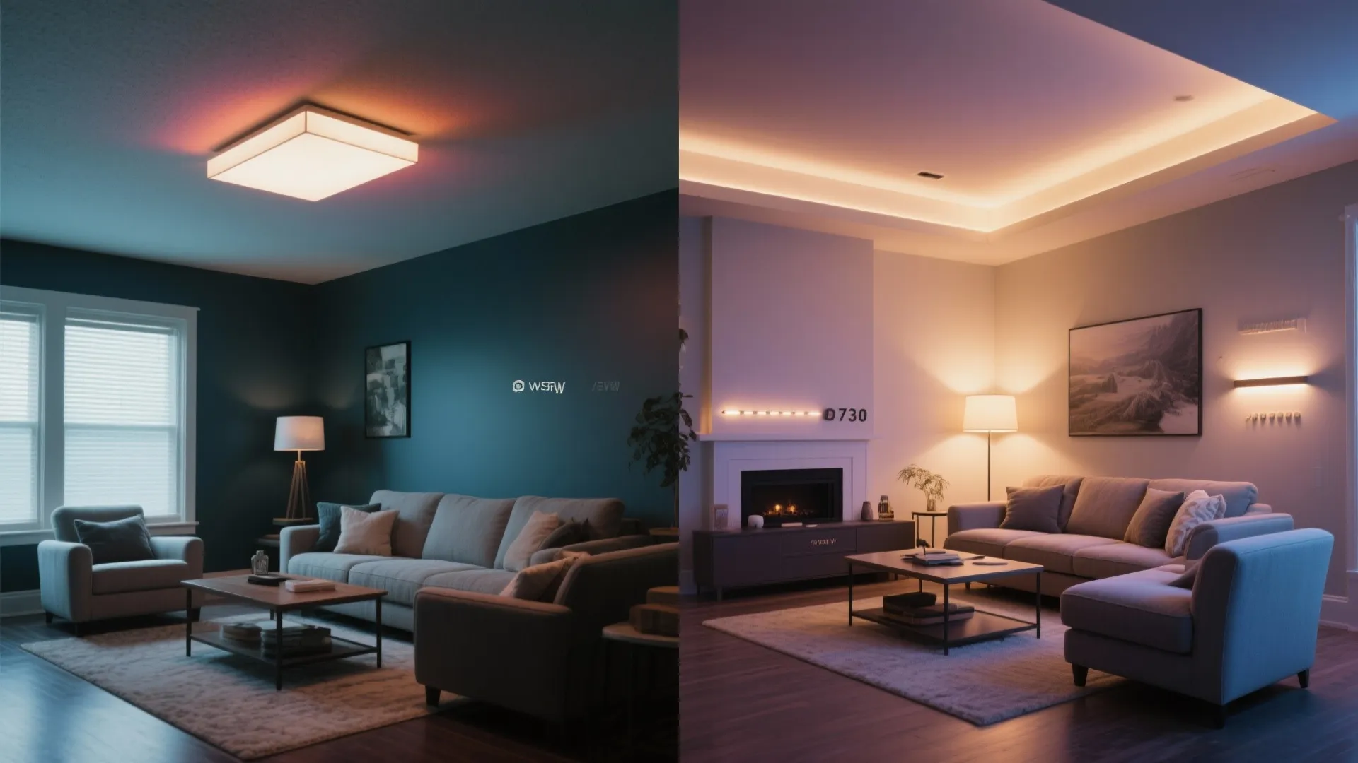 Comparison of living room lighting using a single light versus multiple layered warm light fixtures